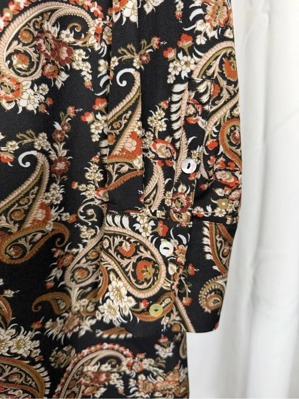 Versona Women’s XL Black Paisley Long Sleeve Belted Shirt Dress Boho